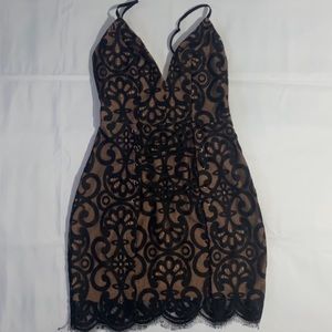 Tobi Spaghetti Strap Black & Nude Lace Corset Dress